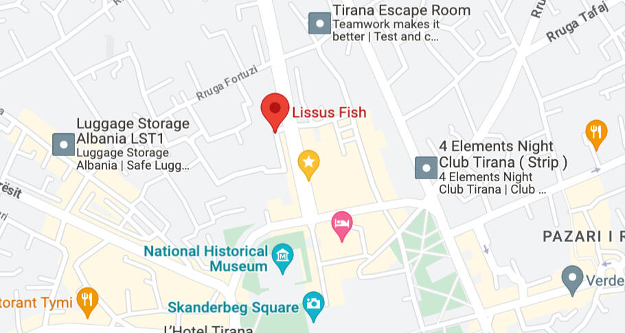 Fish Restaurant in the center of Tirana in maps