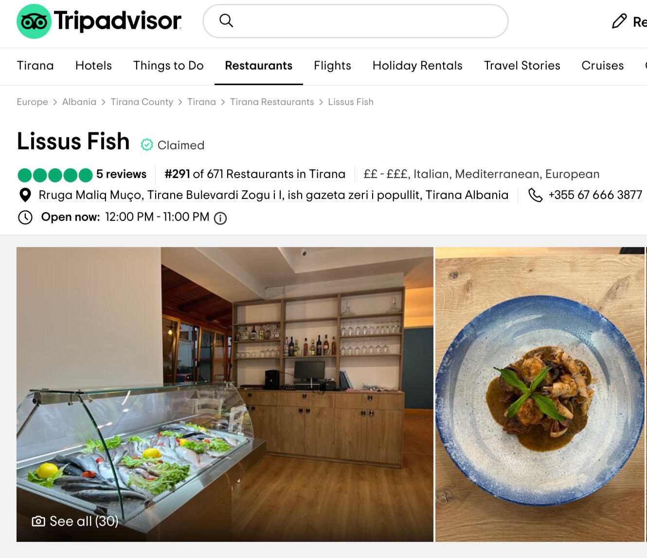 Fish Restaurant in Tirana in Tripadvisor